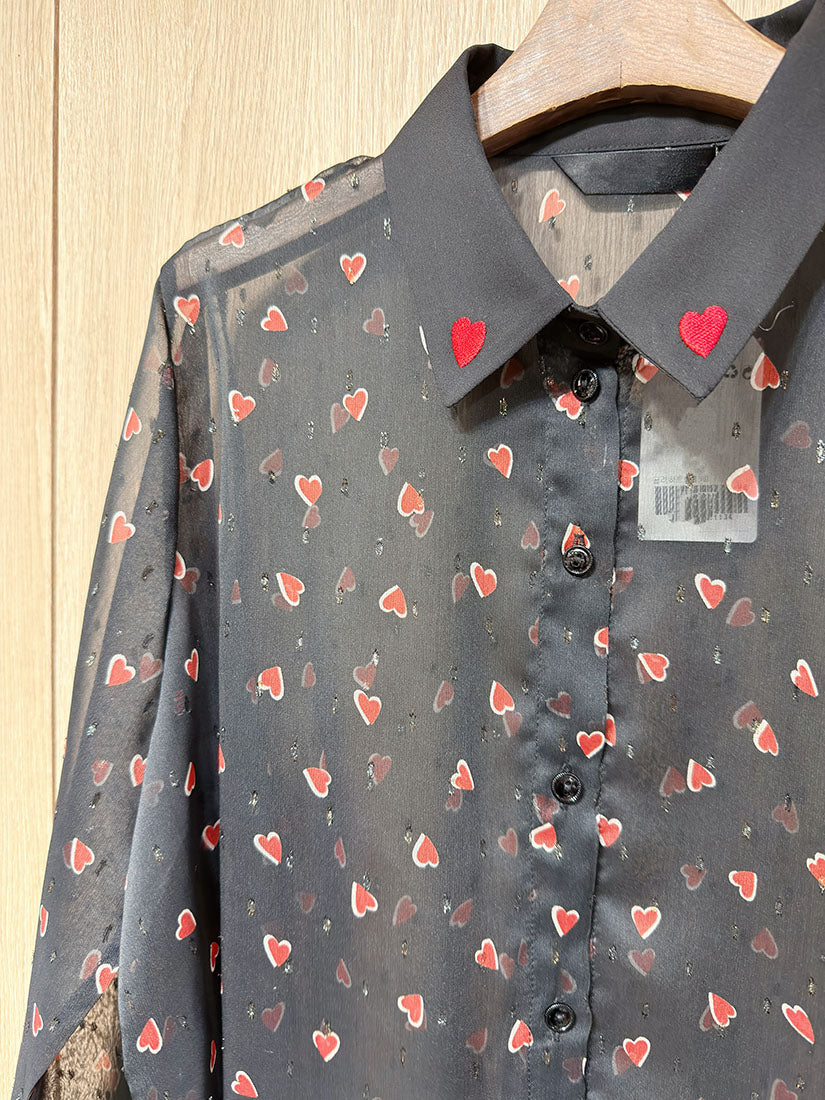 Heart Printed Mesh Blouse (2 Colours)