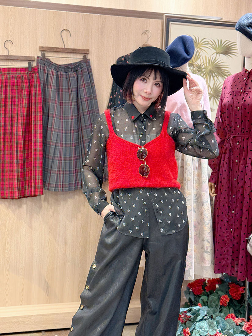 Heart Printed Mesh Blouse (2 Colours)