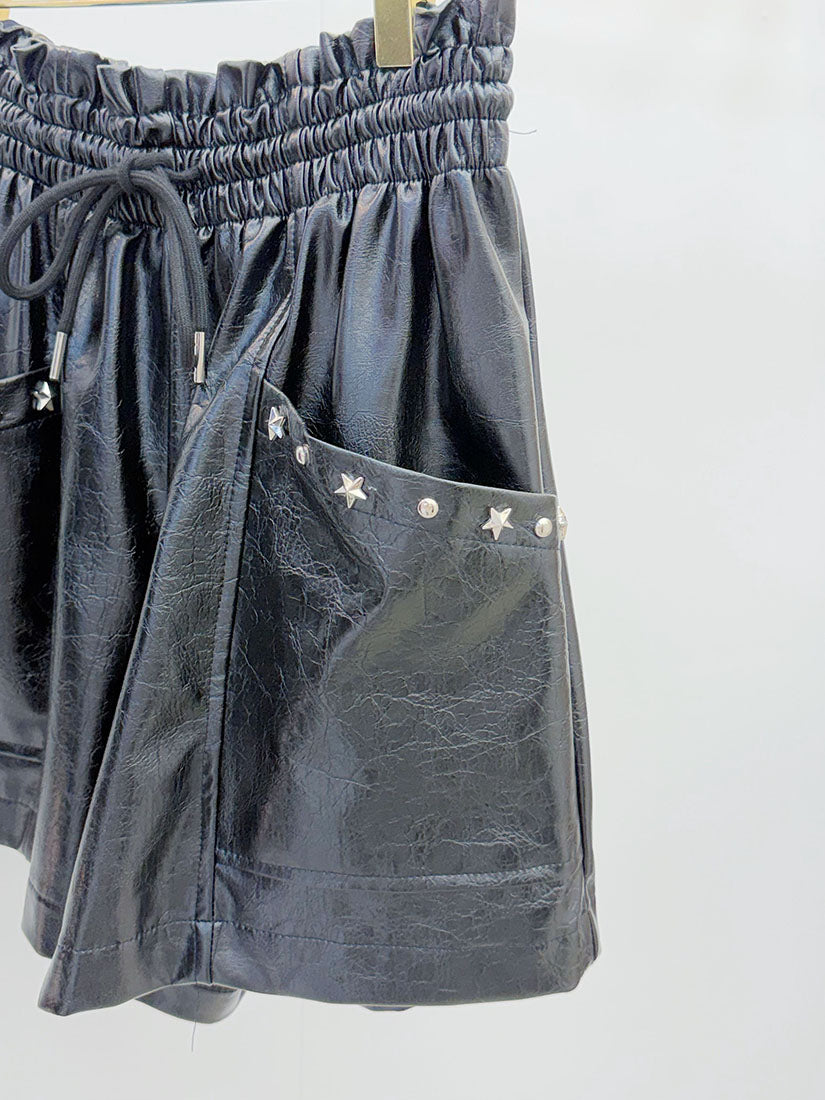 Star Studs Faux Leather Shorts