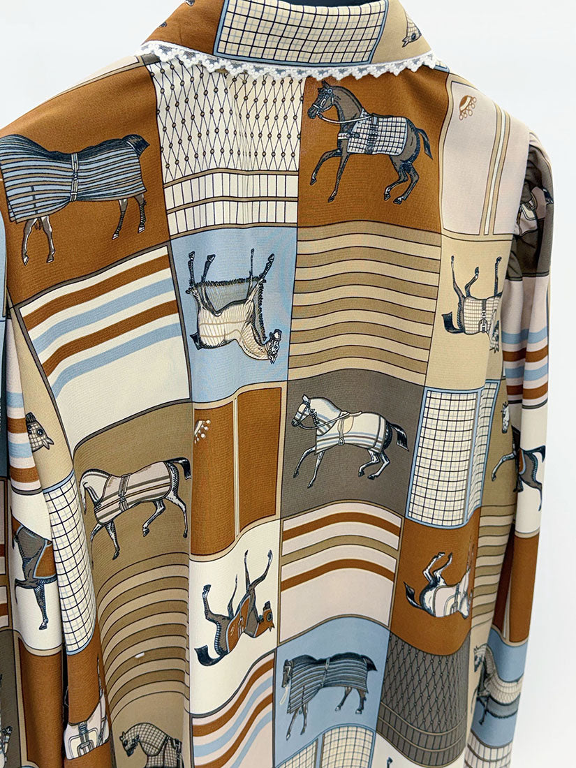 Lace Trim Horse Printed Shirt