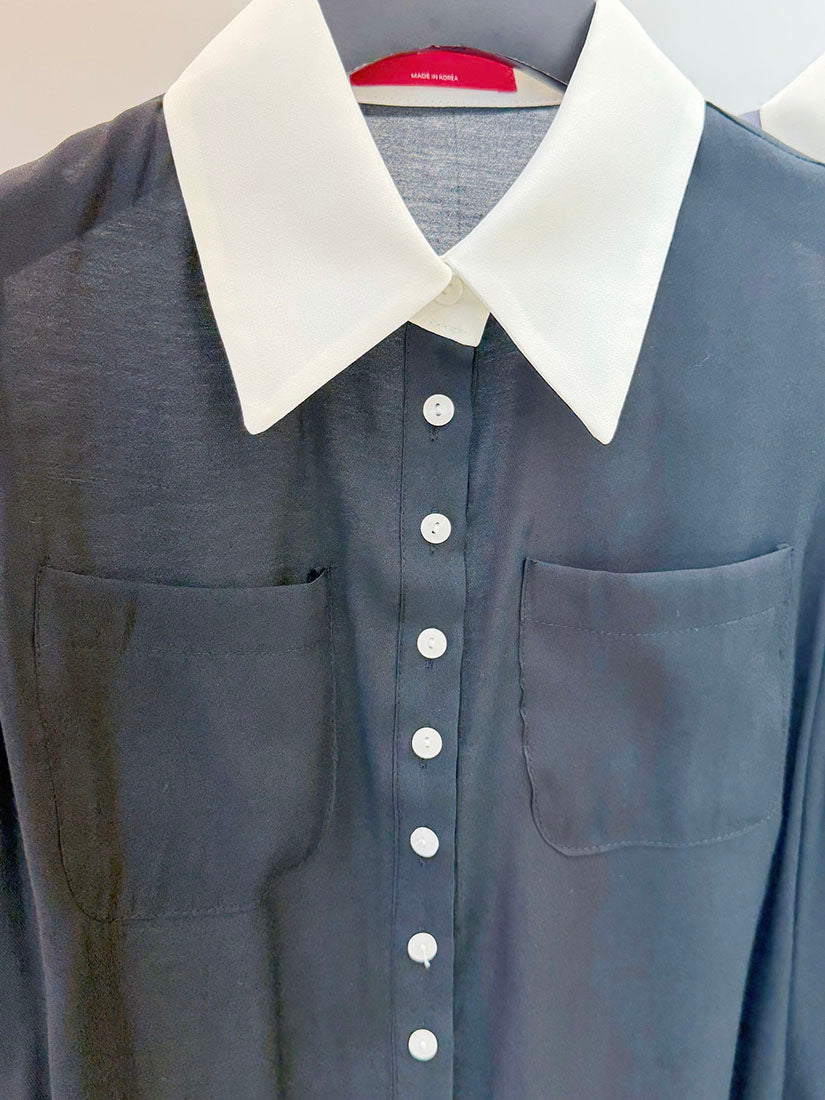 Sheer Contrast Collar Buttony Shirt (2 Colours)