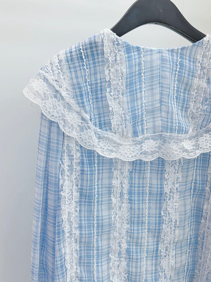 Lace Trim Plaid Blouse