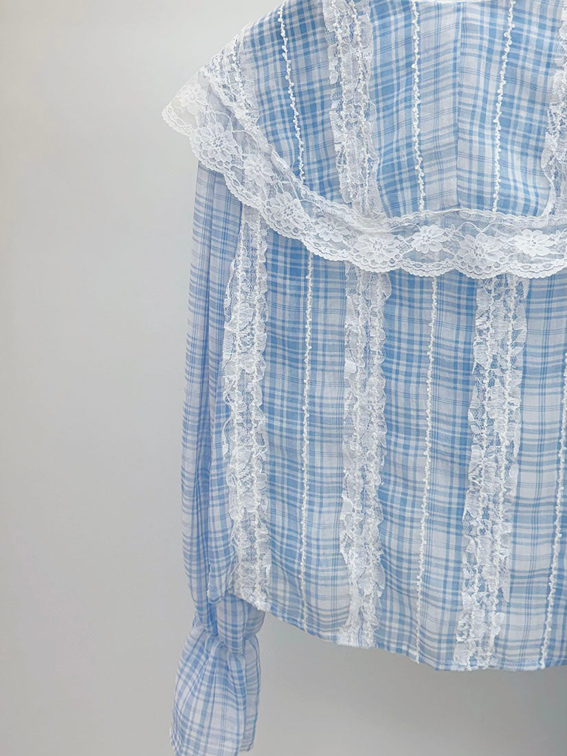 Lace Trim Plaid Blouse
