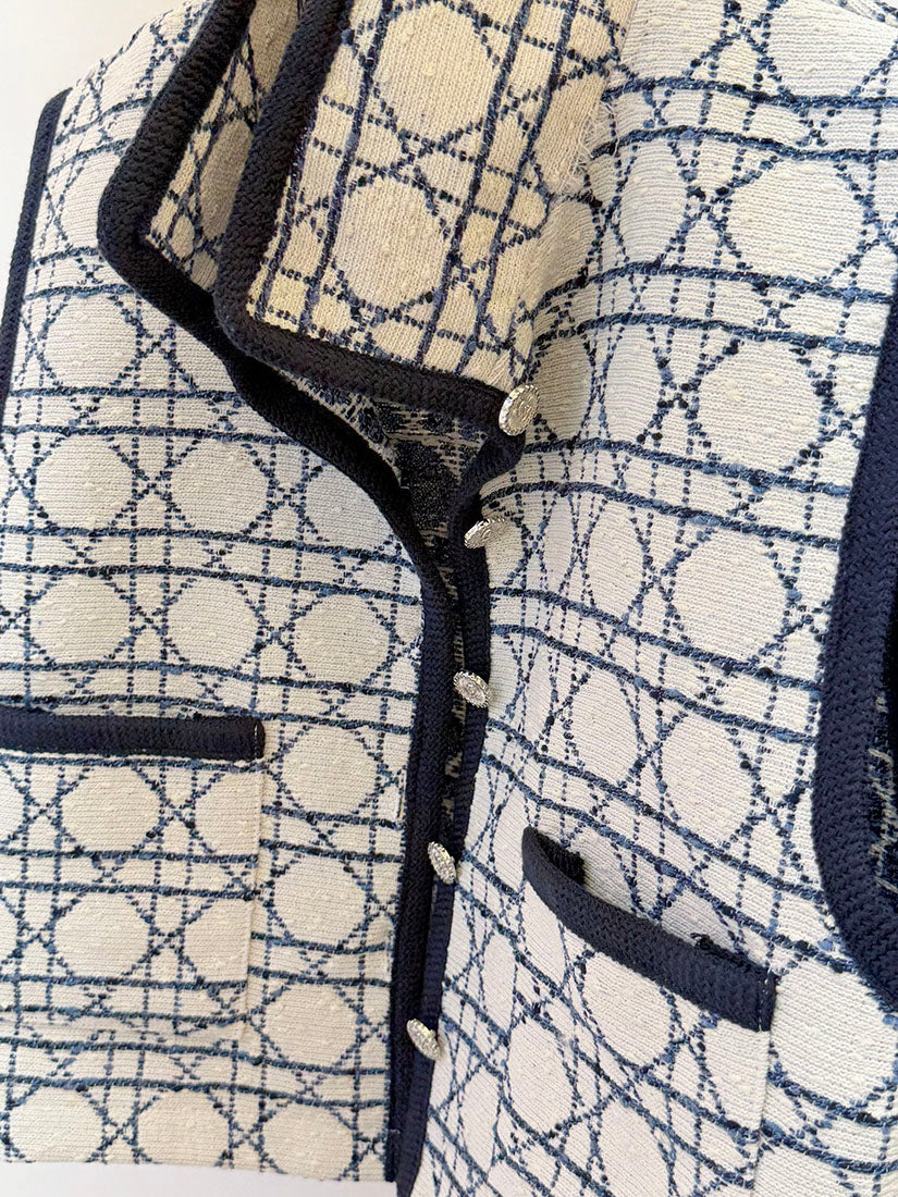 Checked Jacquard Vest Cardigan
