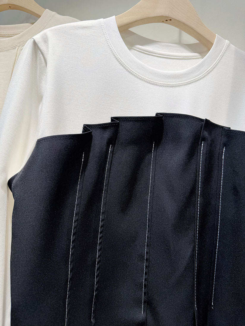 Pleated Panel Patch Long Sleeve Top (3 Colours)