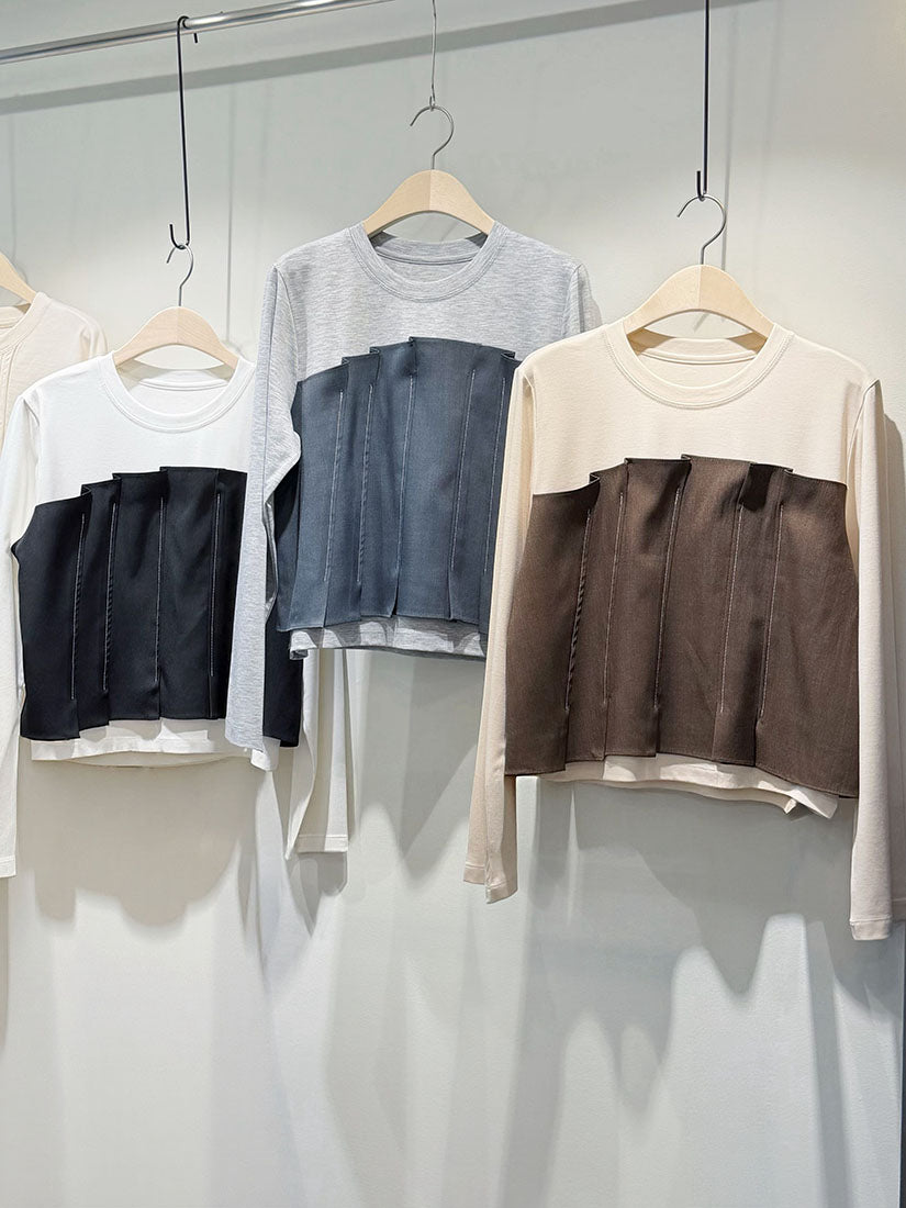 Pleated Panel Patch Long Sleeve Top (3 Colours)