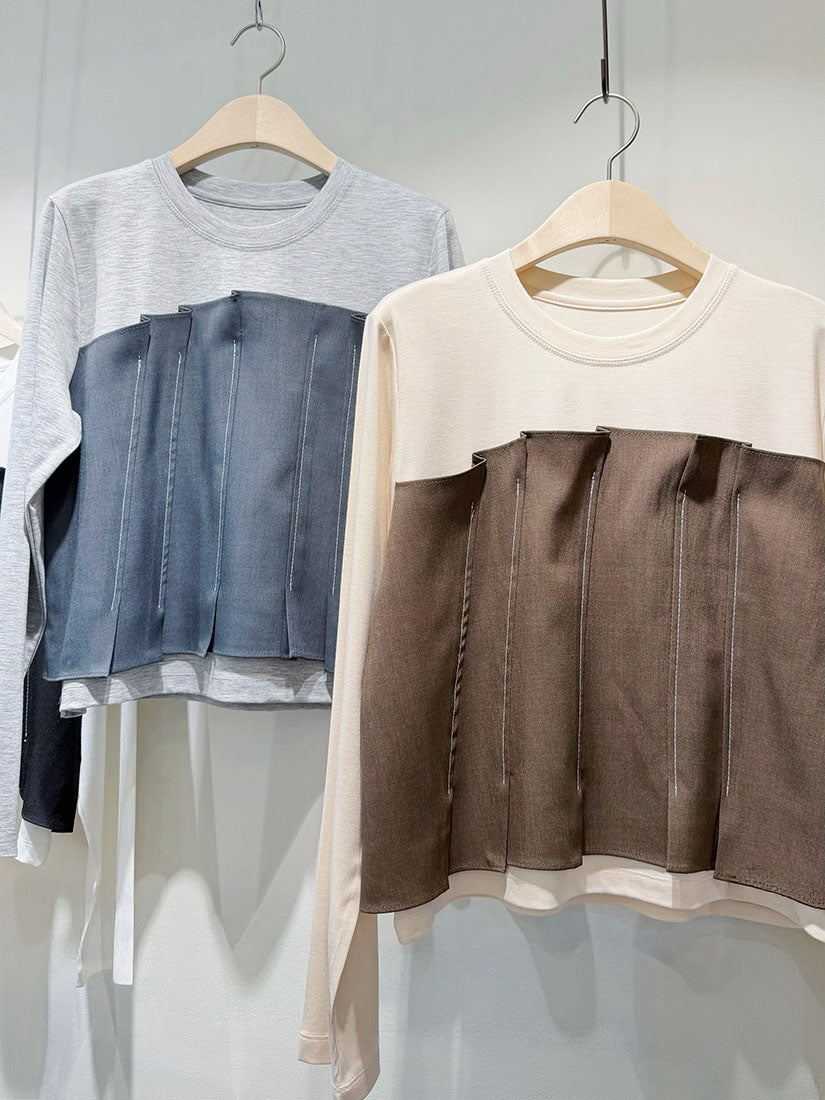Pleated Panel Patch Long Sleeve Top (3 Colours)