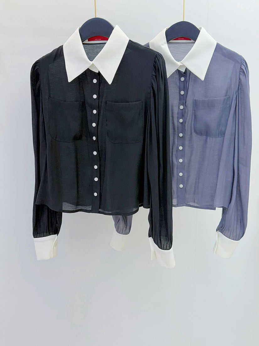 Sheer Contrast Collar Buttony Shirt (2 Colours)