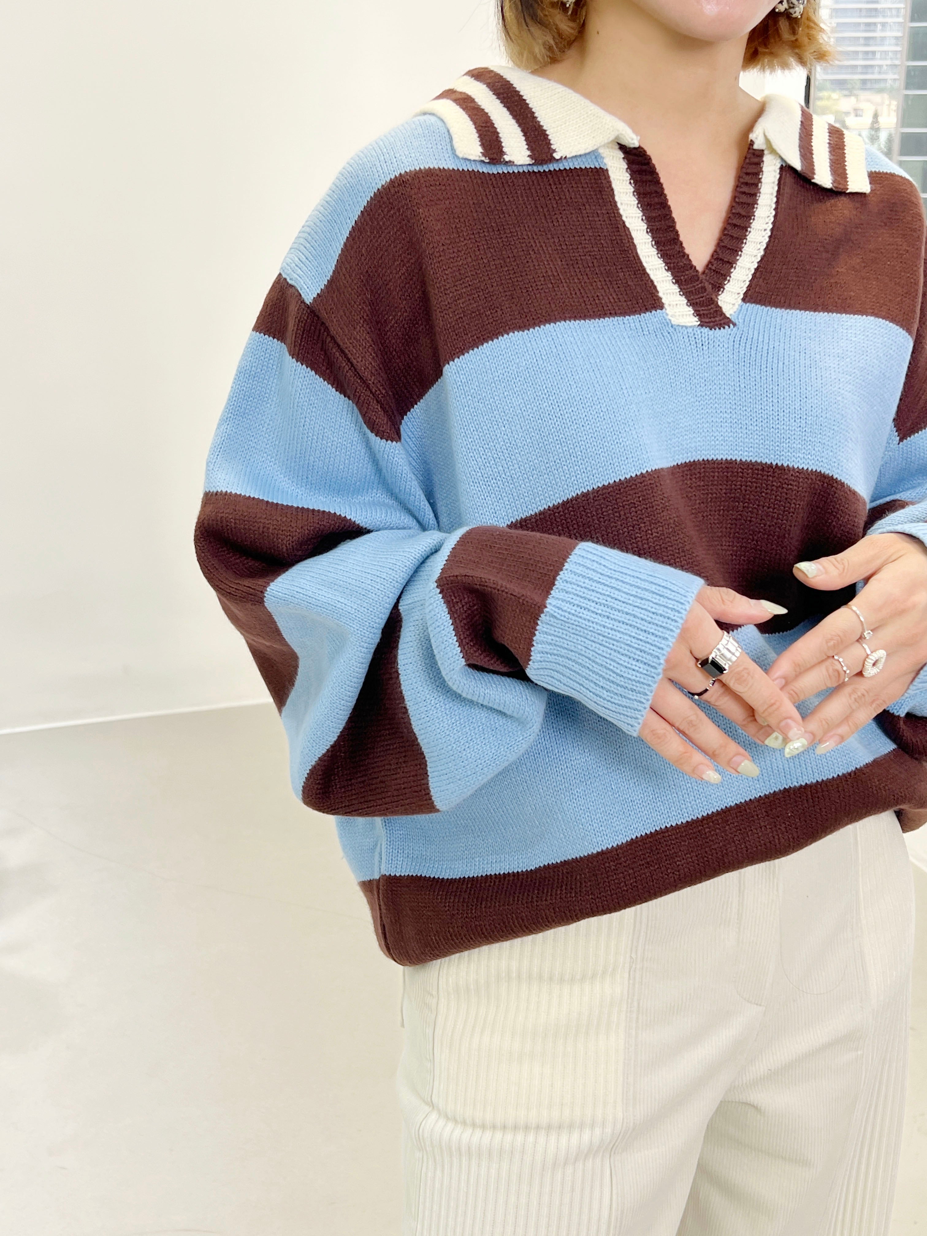 Polo Neck Striped Oversize Sweater (2 Colours)