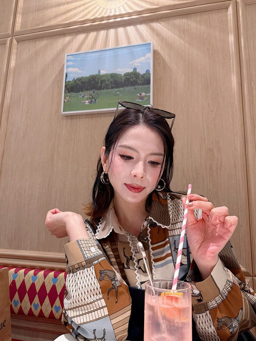 Lace Trim Horse Printed Shirt