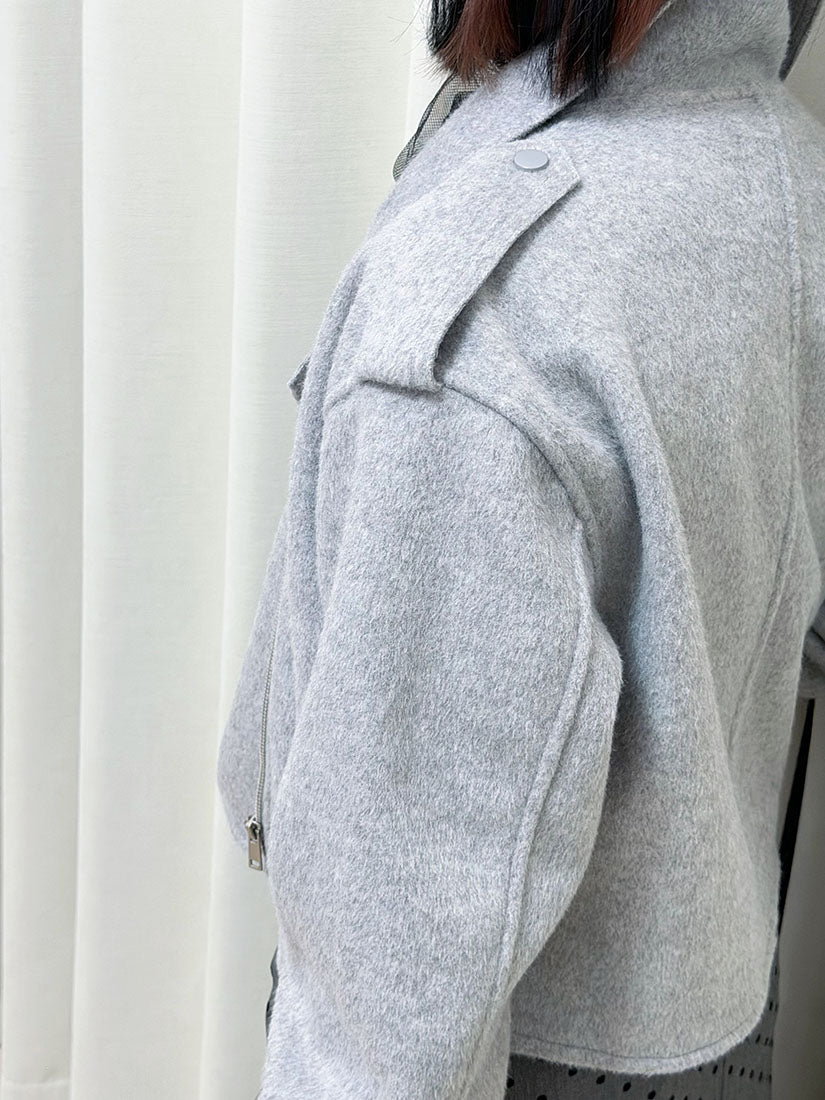 Woollen Cropped Biker Jacket (2 Colours)