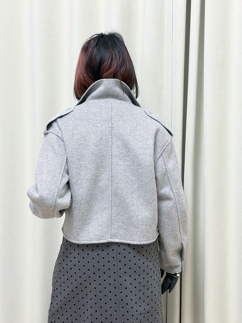 Woollen Cropped Biker Jacket (2 Colours)