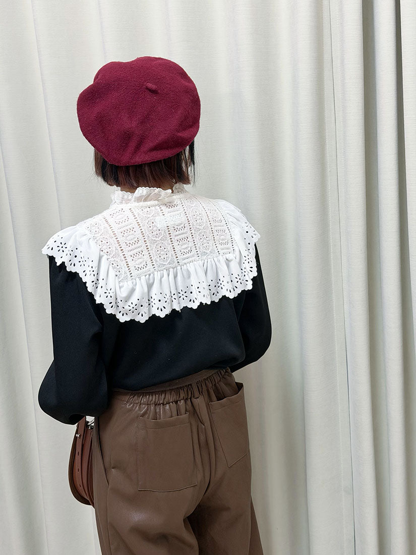 Lace Yoke Ruffle Trim Blouse (2 Colours)