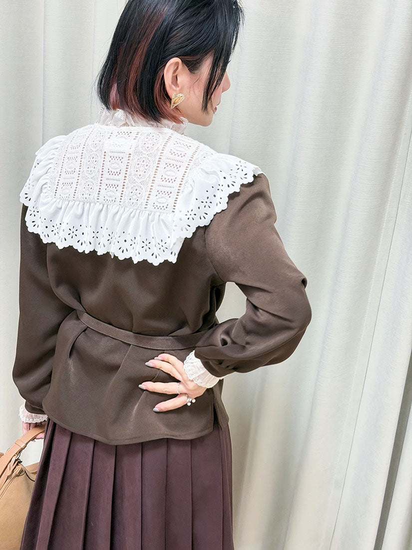 Lace Yoke Ruffle Trim Blouse (2 Colours)