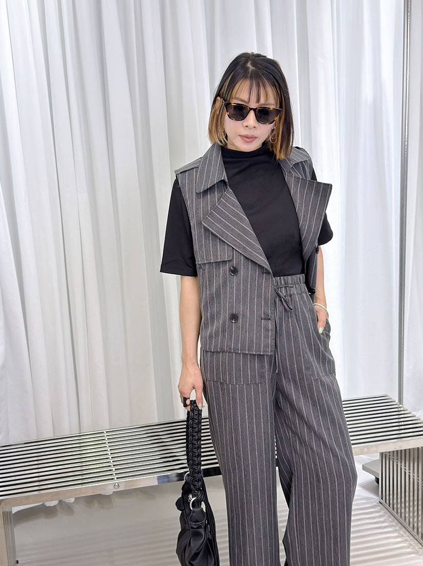 Flap Striped Double Breasted Waistcoat (3 Colours)