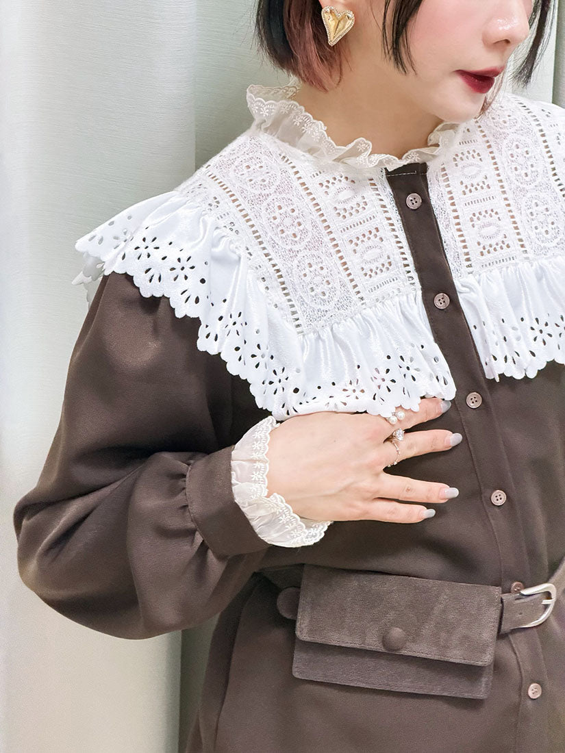 Lace Yoke Ruffle Trim Blouse (2 Colours)