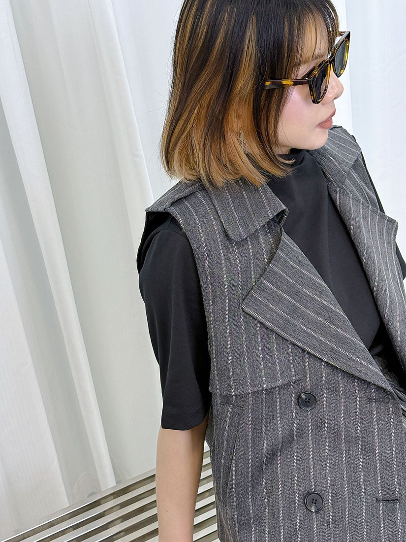 Flap Striped Double Breasted Waistcoat (3 Colours)