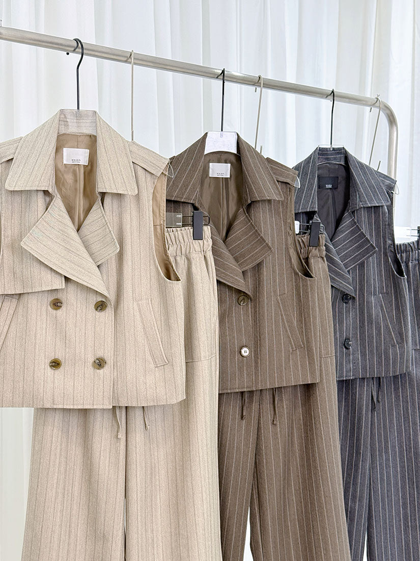 Flap Striped Double Breasted Waistcoat (3 Colours)