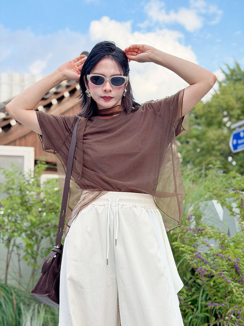 Tee With Cover Up Mesh Top Set (2 Colours)