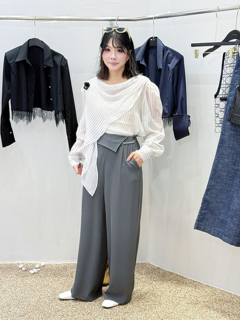 Chain Detail Flap Waist Pants (2 Colours)
