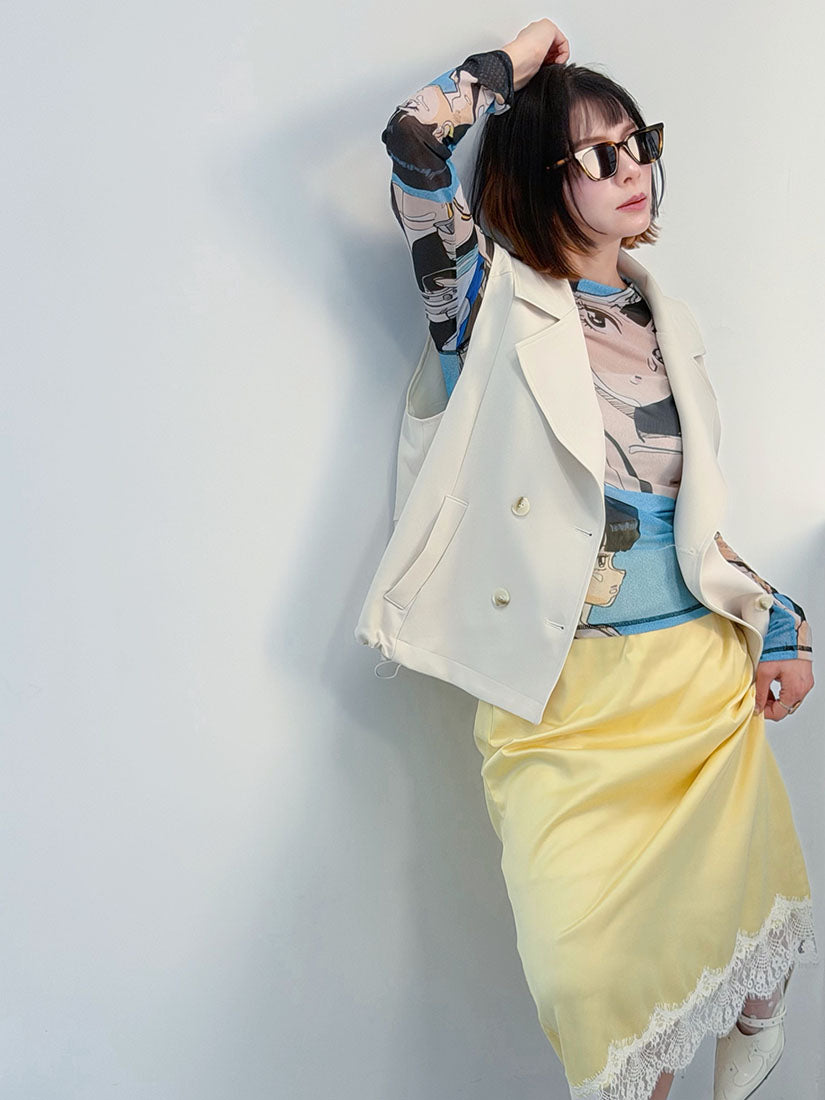 Drawstring Waist Double Breasted Vest Blazer (2 Colours)