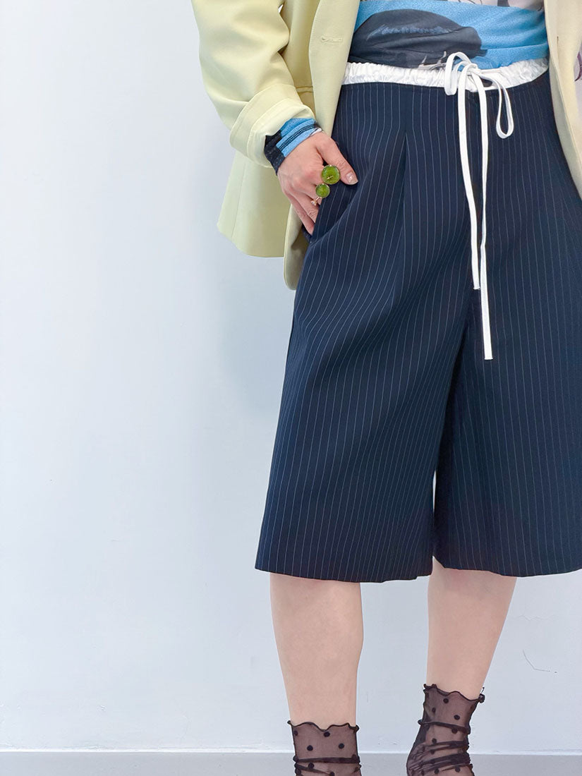 Contrast Drawstring Waist Pin Striped Bermuda Shorts (2 Colours)