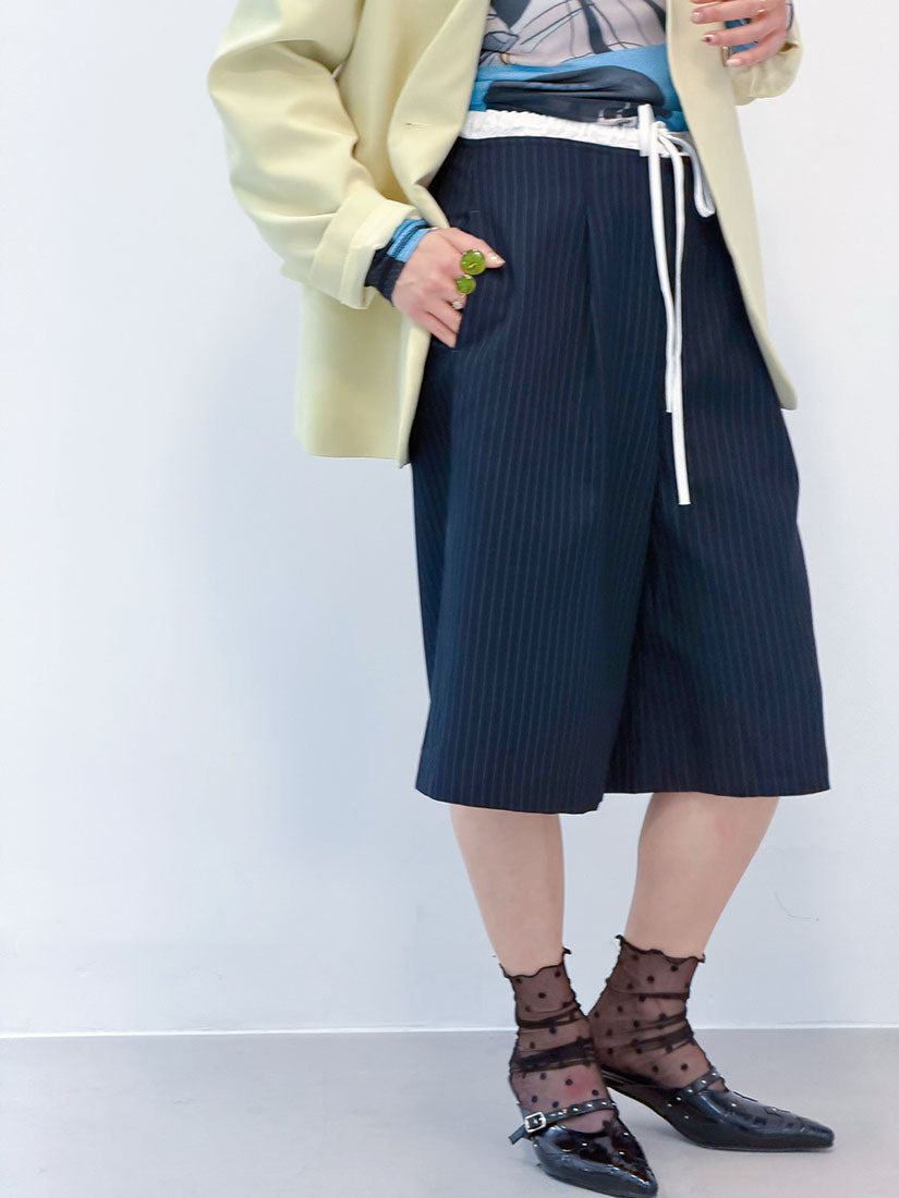 Contrast Drawstring Waist Pin Striped Bermuda Shorts (2 Colours)