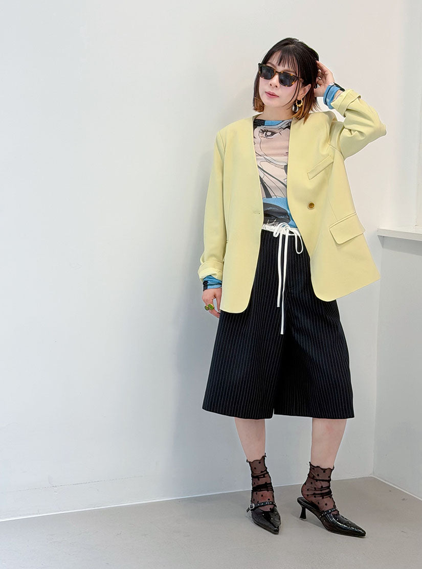 Contrast Drawstring Waist Pin Striped Bermuda Shorts (2 Colours)