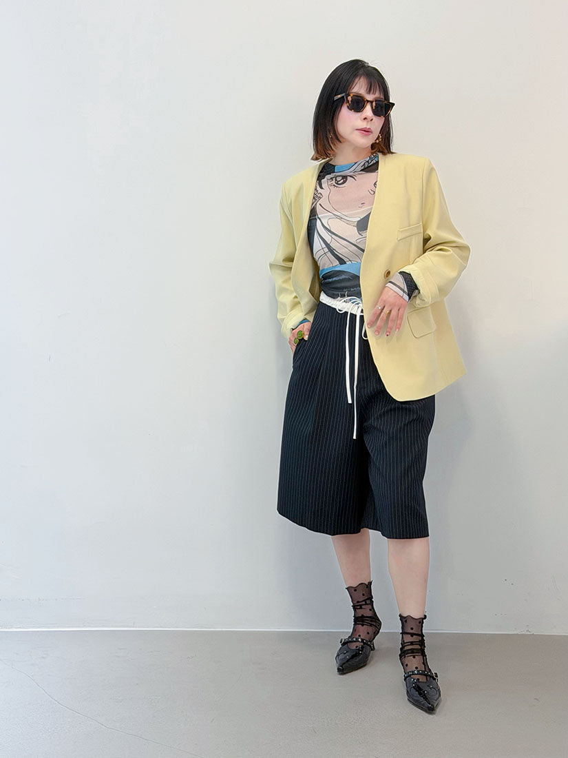 Contrast Drawstring Waist Pin Striped Bermuda Shorts (2 Colours)