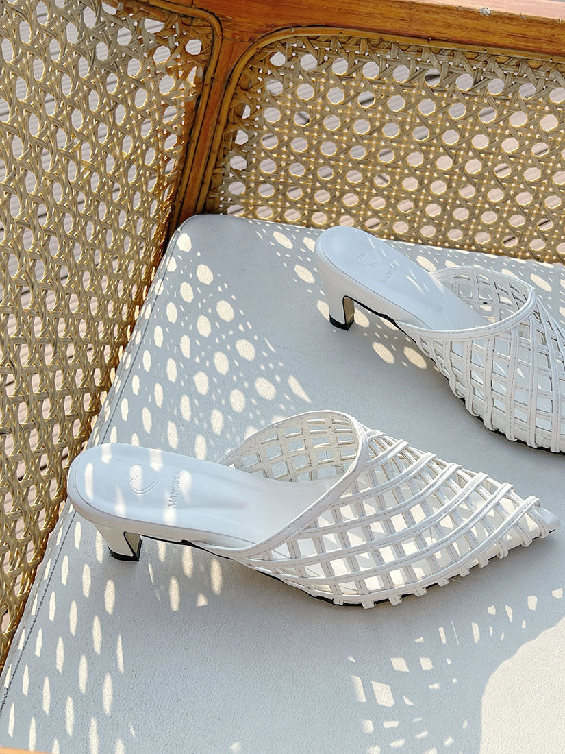 Leather Net Heeled Mules (2 Colours)
