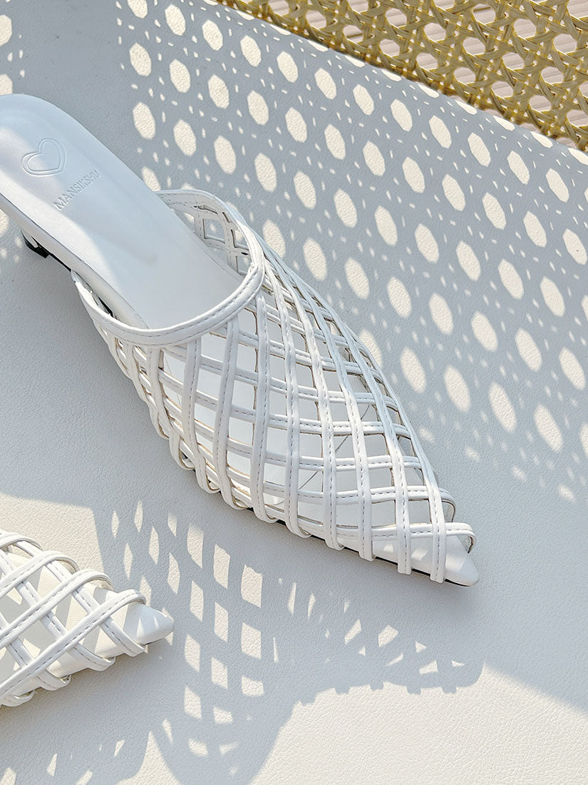 Leather Net Heeled Mules (2 Colours)