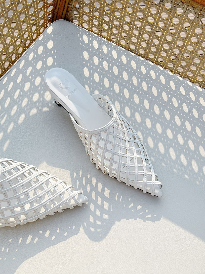 Leather Net Heeled Mules (2 Colours)