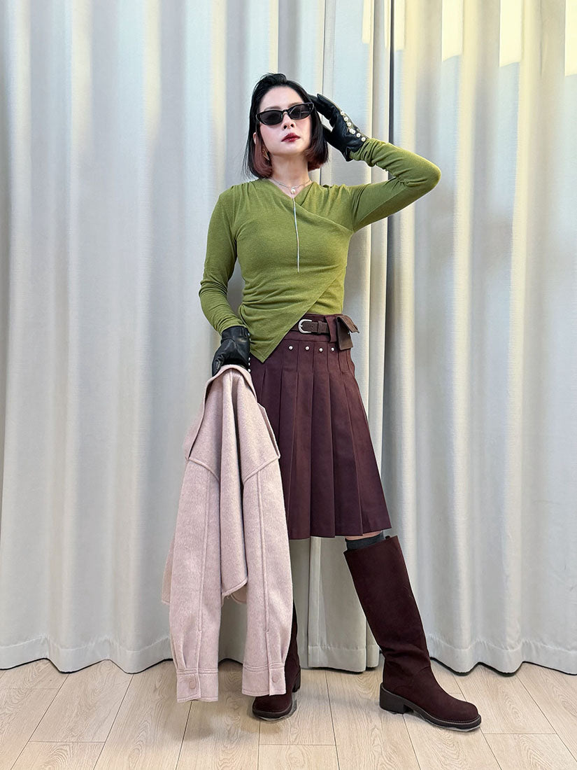 Studs Pleated Skirt (2 Colours)