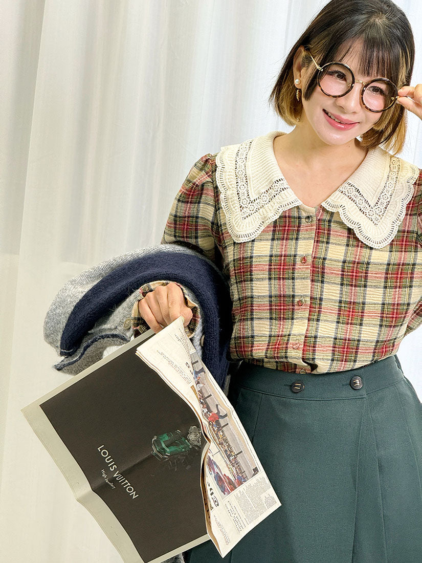 Lace Collar Tartan Shirt (2 Colours)