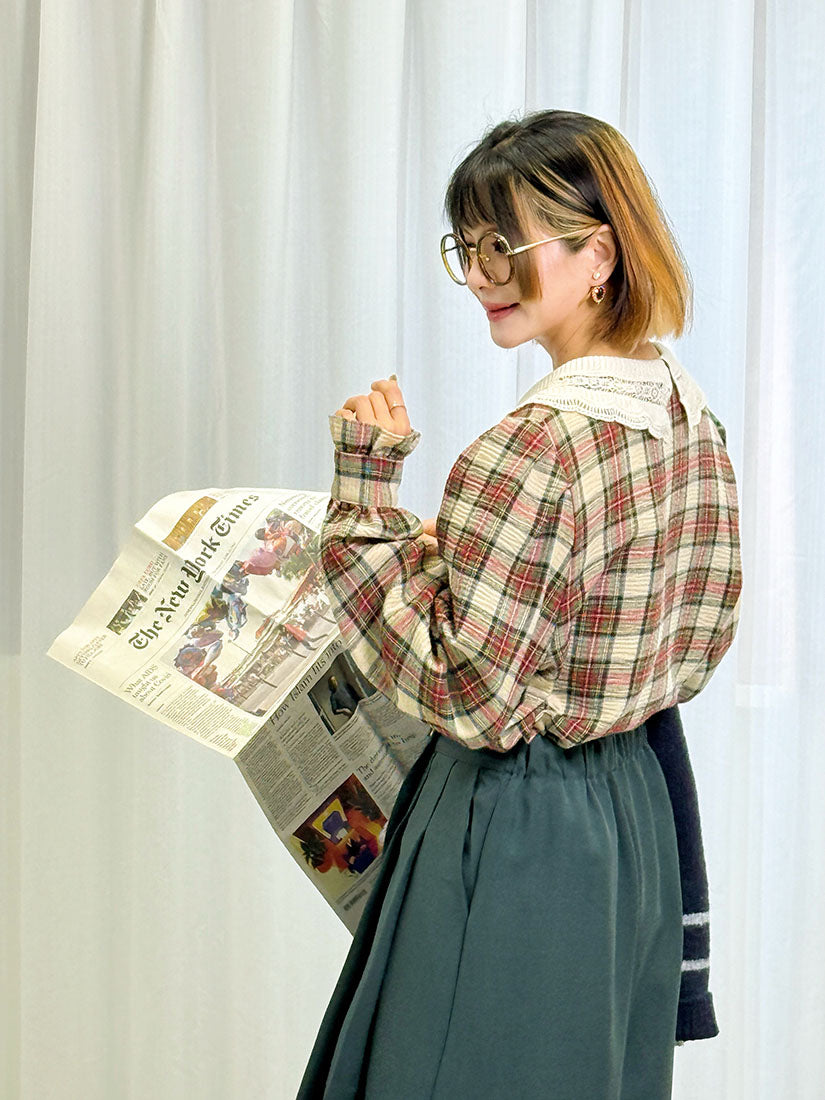 Lace Collar Tartan Shirt (2 Colours)