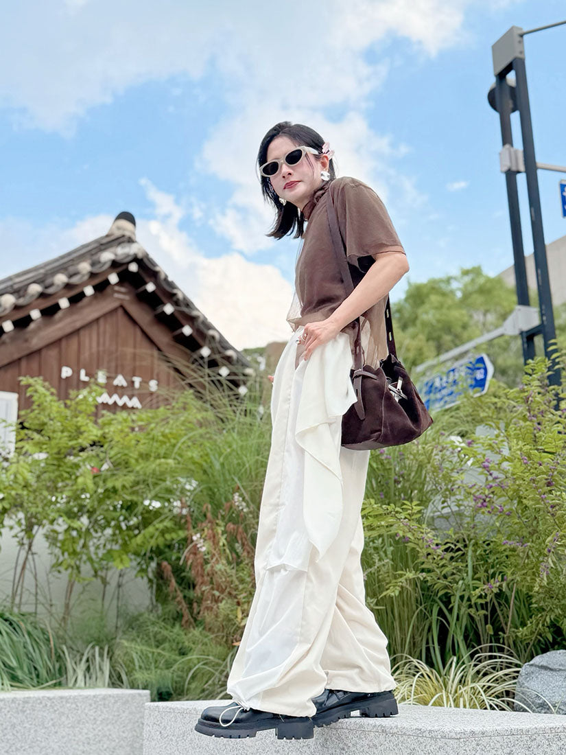 Chiffon Drape Patch Pants (2 Colours)
