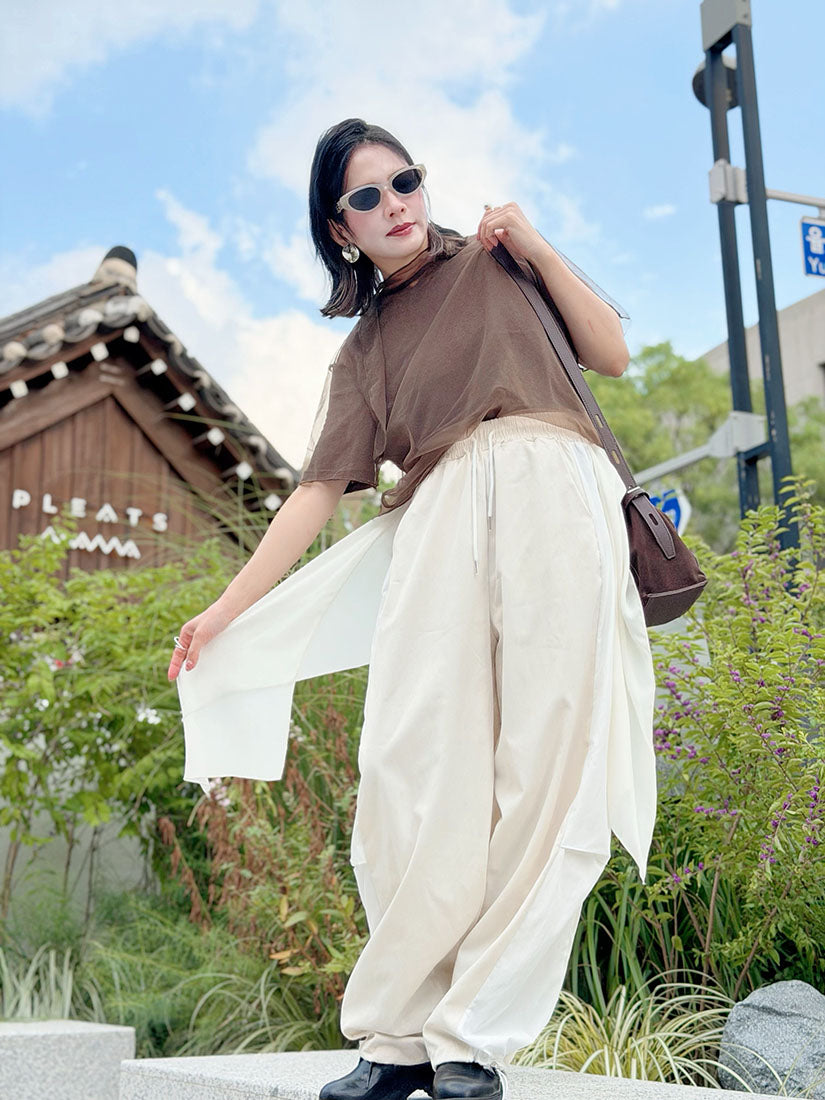 Chiffon Drape Patch Pants (2 Colours)