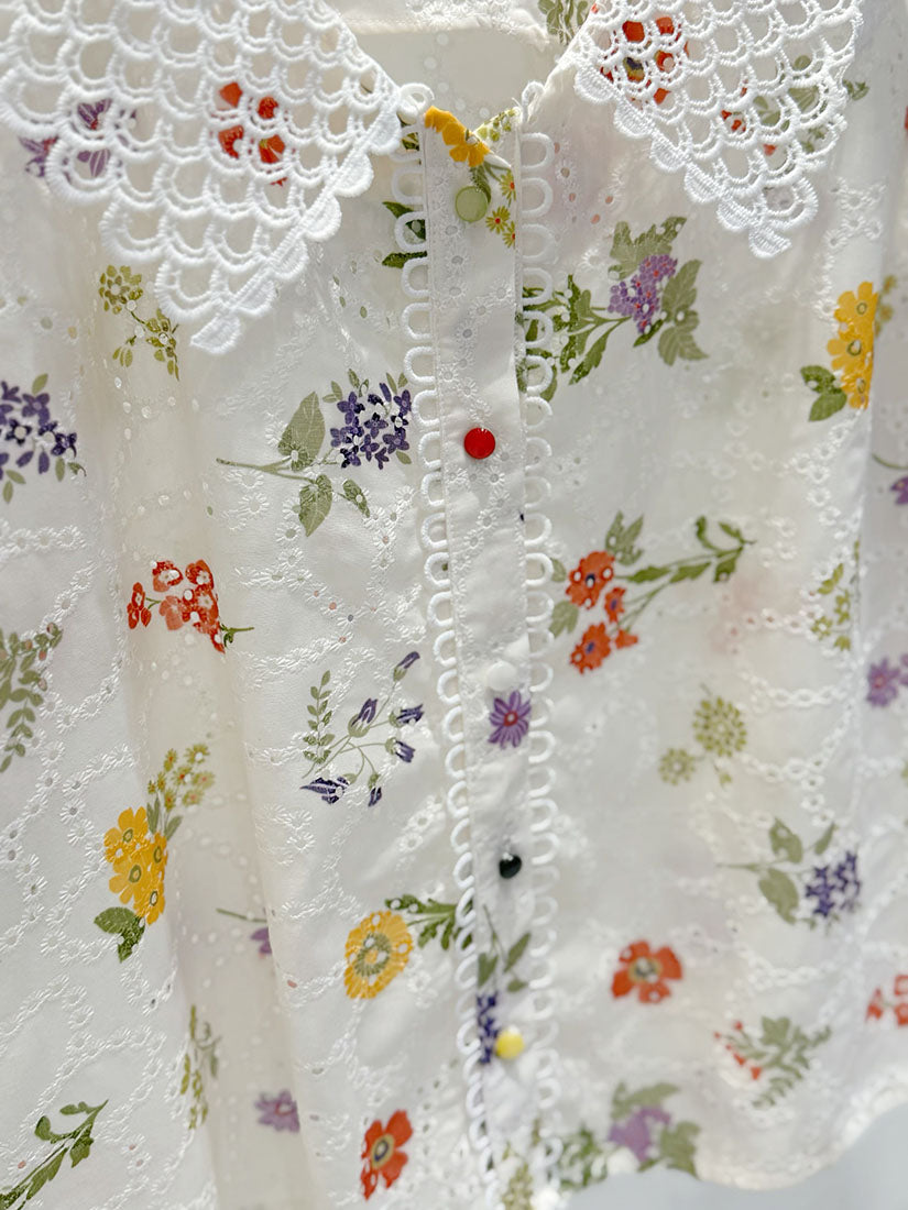 Lace Collar Floral Perforated Shirt