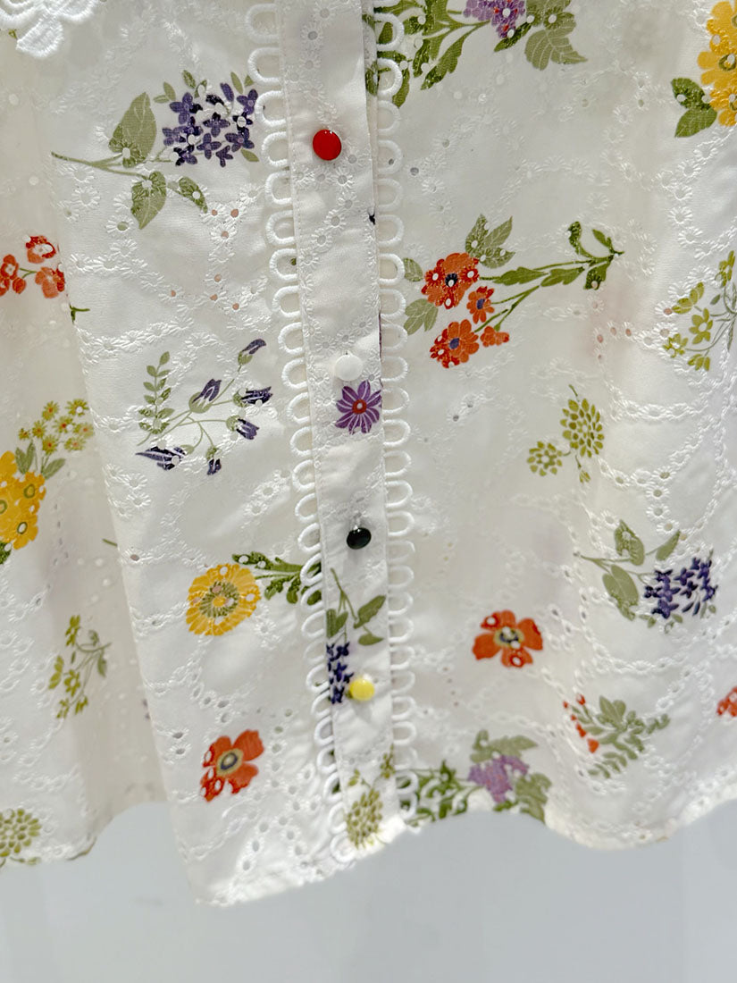 Lace Collar Floral Perforated Shirt