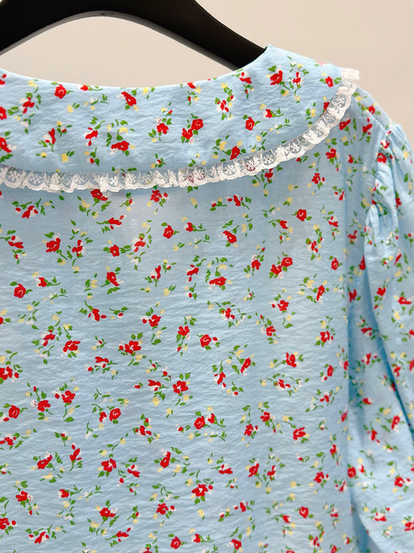 Lace Trim Floral Short Sleeve Shirt