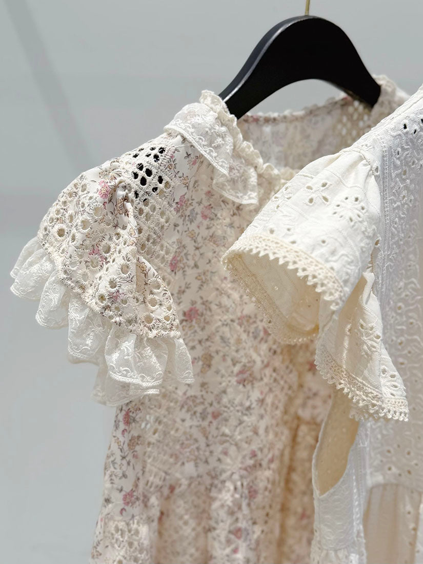 Floral Embroidered Button Up Cap Sleeve Blouse (2 Colours)