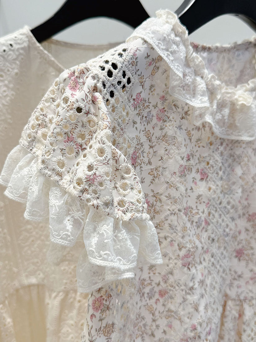 Floral Embroidered Button Up Cap Sleeve Blouse (2 Colours)
