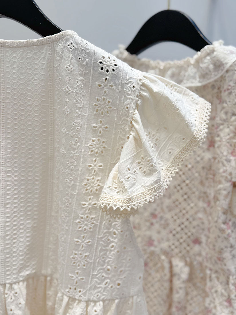 Floral Embroidered Button Up Cap Sleeve Blouse (2 Colours)