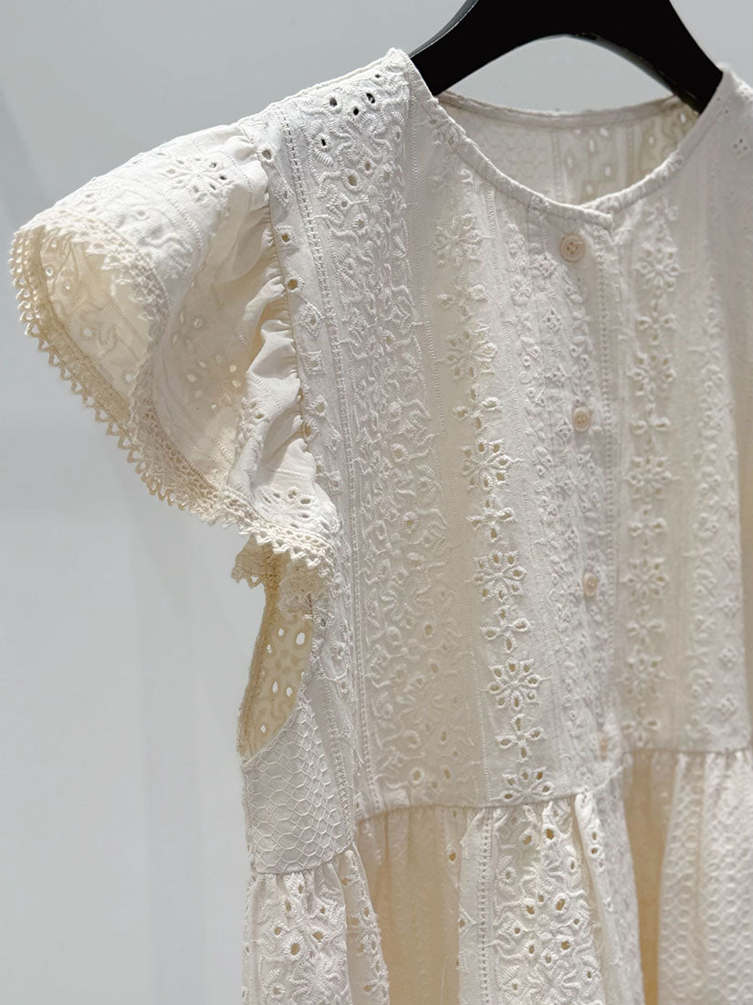 Floral Embroidered Button Up Cap Sleeve Blouse (2 Colours)
