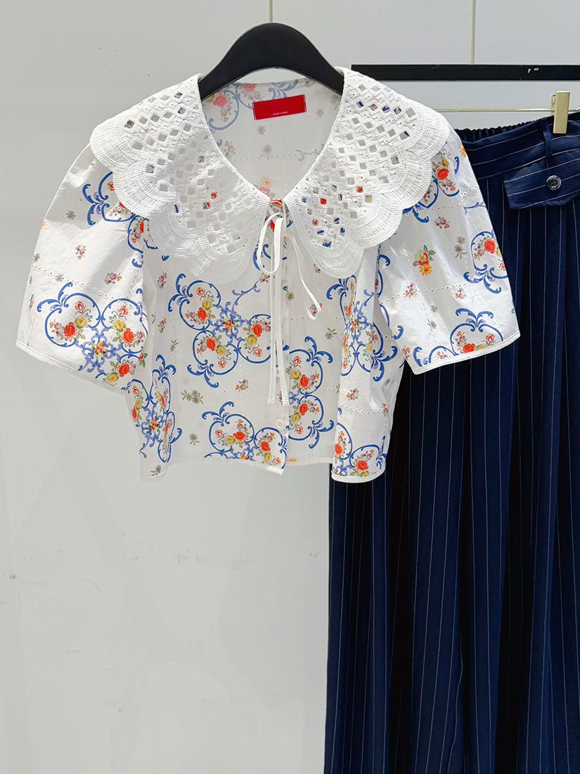 Crochet Lace Collar Floral Perforated Shirt