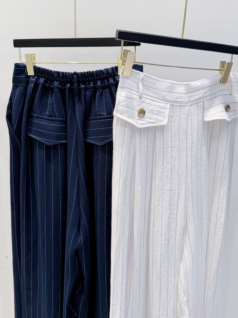 Flap Detailed Pin-Striped Wide Leg Pants (2 Colours)