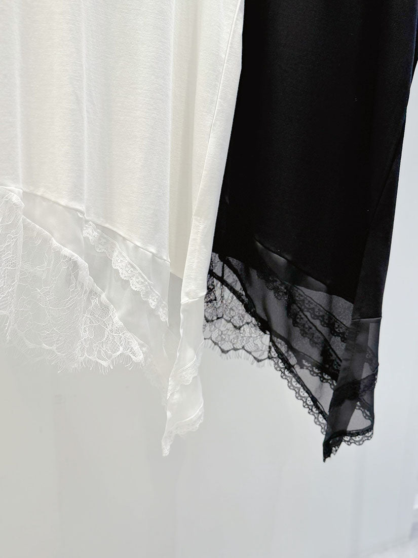 Asymmetric Hem Lace Trim V Neck Sleeveless Top (2 Colours)