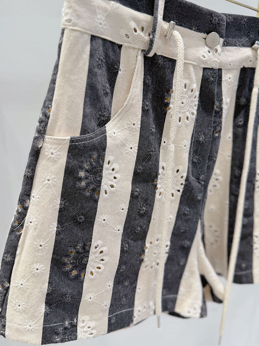 Bold Striped Floral Perforated Shorts (2 Colours)