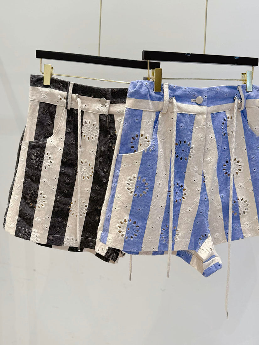 Bold Striped Floral Perforated Shorts (2 Colours)