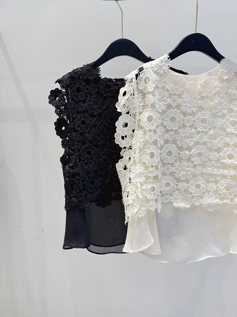 Flower Lace Cover Up Vest Top Set (2 Colours)